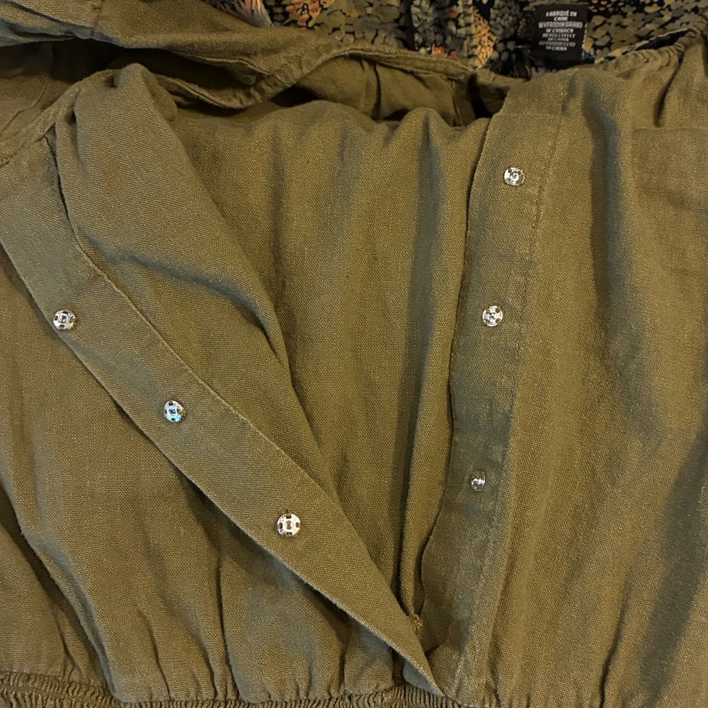 Nwot Nicole Miller Olive Green Linen Blend Jumpsuit XL Short Sleeve Wide Leg - Picture 7 of 8